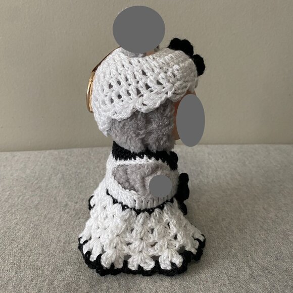 Handmade Crochet White Black Outfit for 17cm Plush Doll 2-Piece Set - Picture 4 of 8